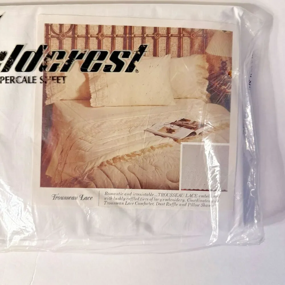 Vintage Fieldcrest Twin Flat Percale Sheet Eyelet Hem Elegant Trousseau Lace